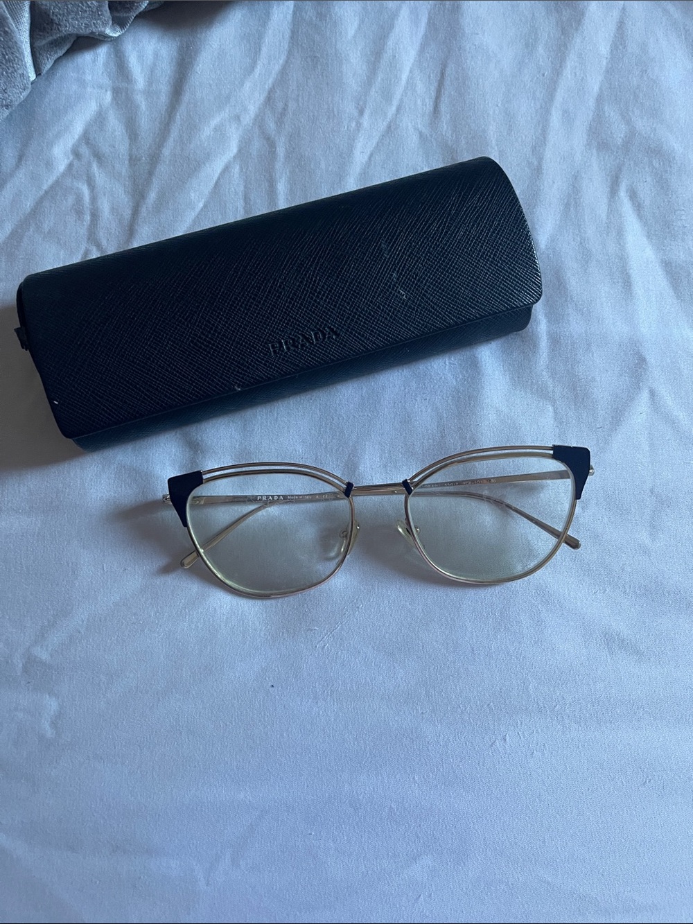 Prada Gold Metal Cat-Eye Glasses with Black Accents